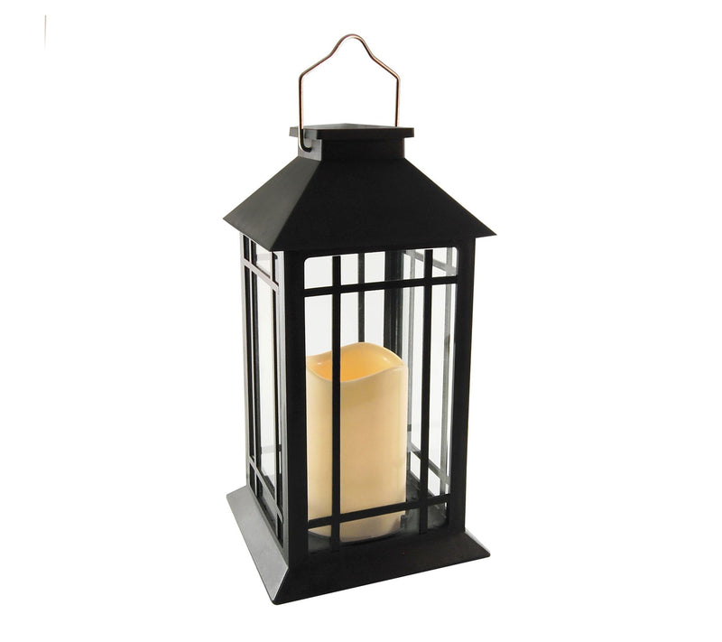 LumaBase Solar Powered Lantern with LED Candle- Black Window — Main view
