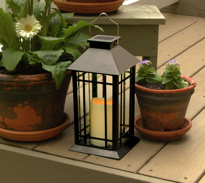 LumaBase Solar Powered Lantern with LED Candle- Black Window — View 4