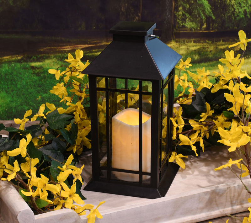 LumaBase Solar Powered Lantern with LED Candle- Black Window — View 2