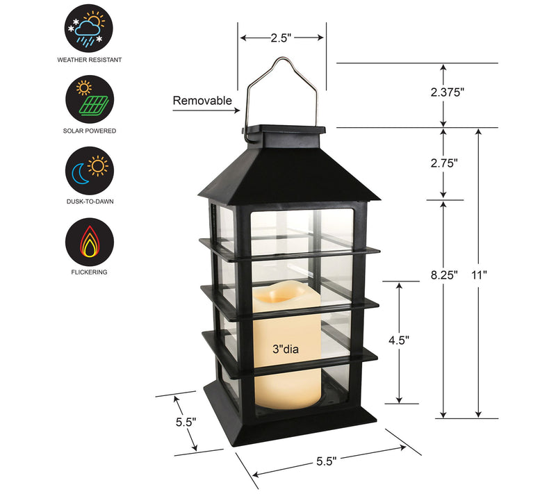 LumaBase Solar Powered Horizontal Lantern withLED Candle — View 4