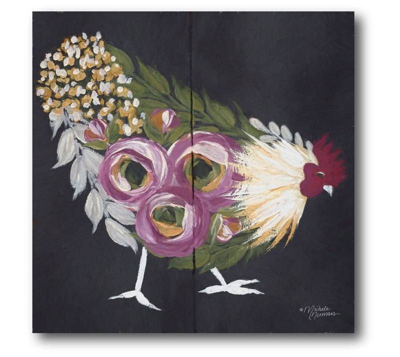 Courtside Market Floral Hen on Black 16x16 Canvas Wall Art — Main view