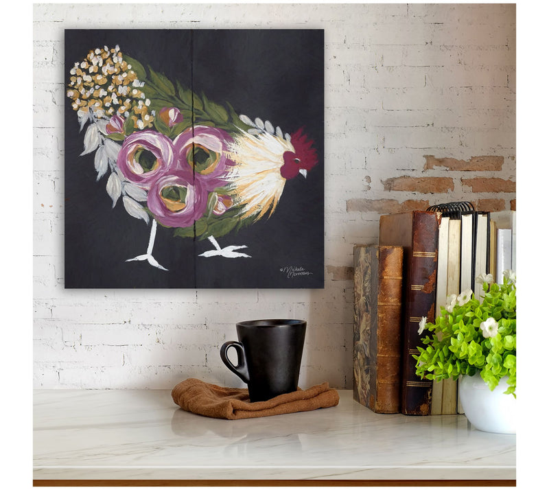 Courtside Market Floral Hen on Black 16x16 Canvas Wall Art — View 2