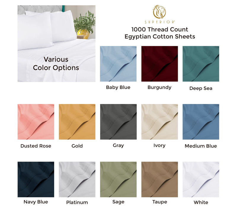 Superior 1000-TC Egyptian Cotton 4-PC Olympic Queen Sheet Set — View 38