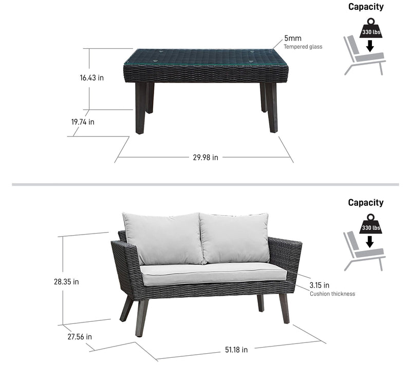Dukap 2 Piece Wicker Patio Sofa/Table Set w/ Cushions - Kotka — View 3
