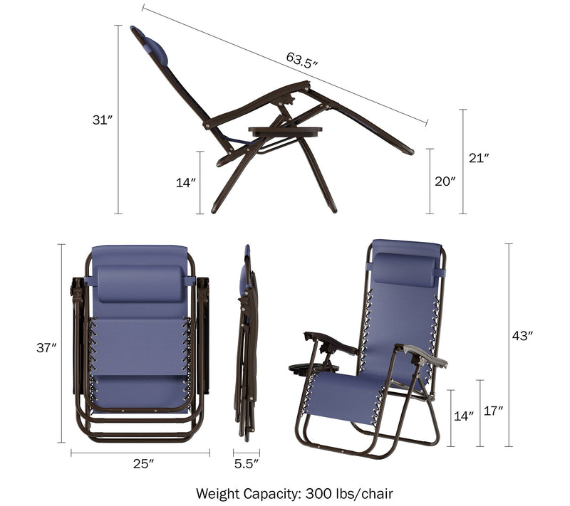 Set of 2 Zero Gravity Lounge Chairs by Lavish Home — View 6