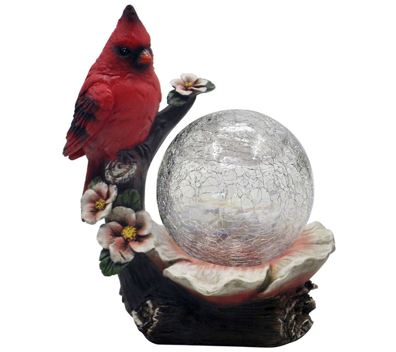 SWI 7.5" Resin Cardinal with Solar Crackle Glass Ball — Main view