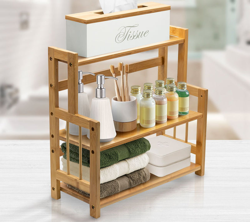 Sorbus 3-Tier Standing Adjustable Bamboo Storage Organizer — View 4