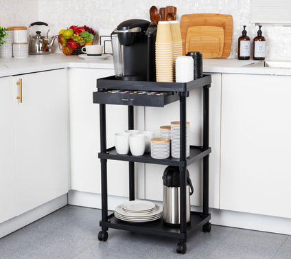 Mind Reader 3-Tier Rolling Cart on Wheels withPull-Out Drawer