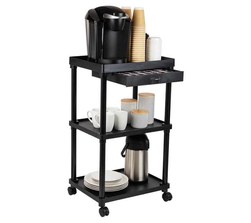 Mind Reader 3-Tier Rolling Cart on Wheels withPull-Out Drawer — View 2