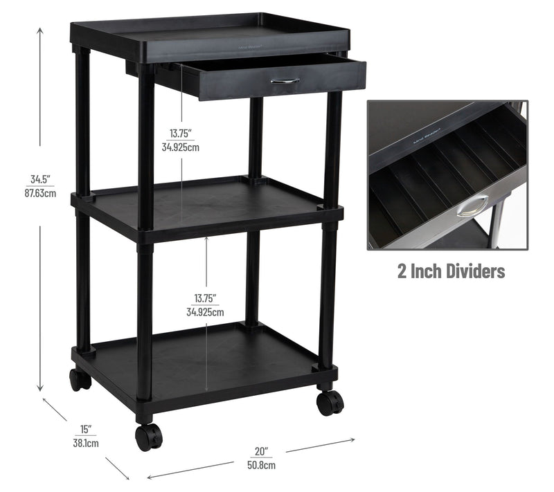 Mind Reader 3-Tier Rolling Cart on Wheels withPull-Out Drawer — View 3