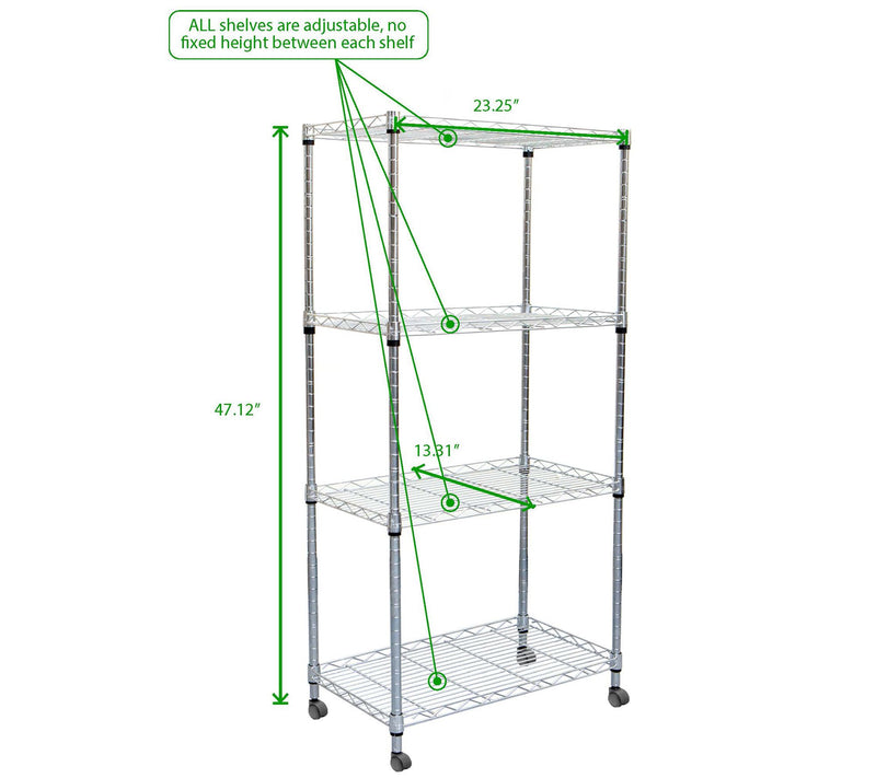 Mind Reader 4-Tier Silver Adjustable Rolling Storage Rack — View 3