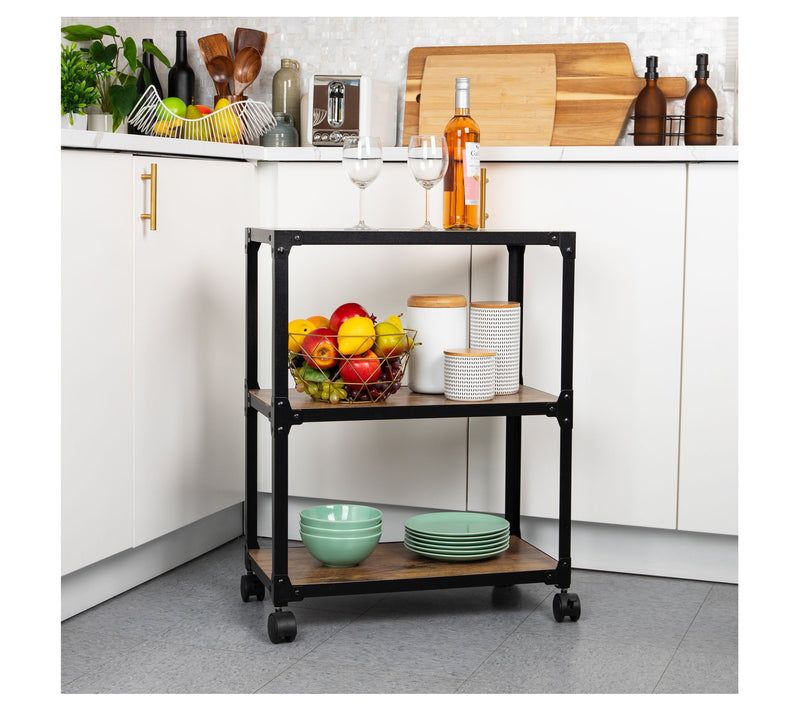 Mind Reader 3-Tier Rolling Bar Cart on Wheels — View 6