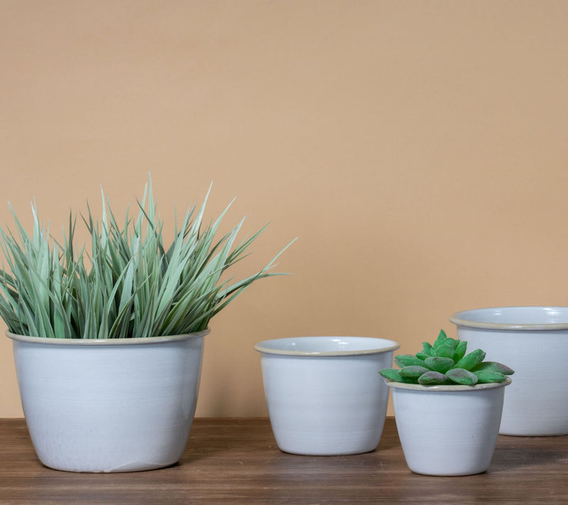 Foreside Home & Garden S/4 Antiqued White Enamel Planters — View 4