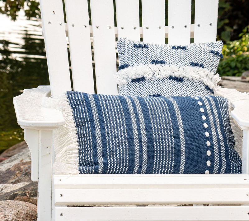 Foreside Home & Garden Blue Striped Hand Woven14x22"Pillow — View 4