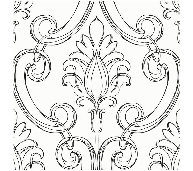 NextWall Sketched Damask Peel and Stick Wallpaper Roll — View 3
