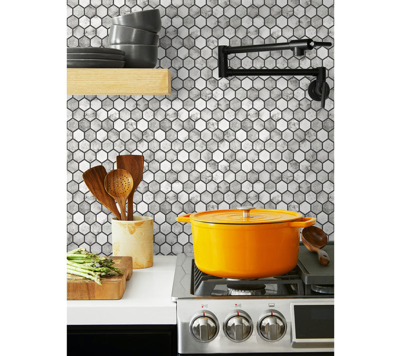 NextWall Marble Hexagon Peel and Stick Wallpaper Roll — View 6