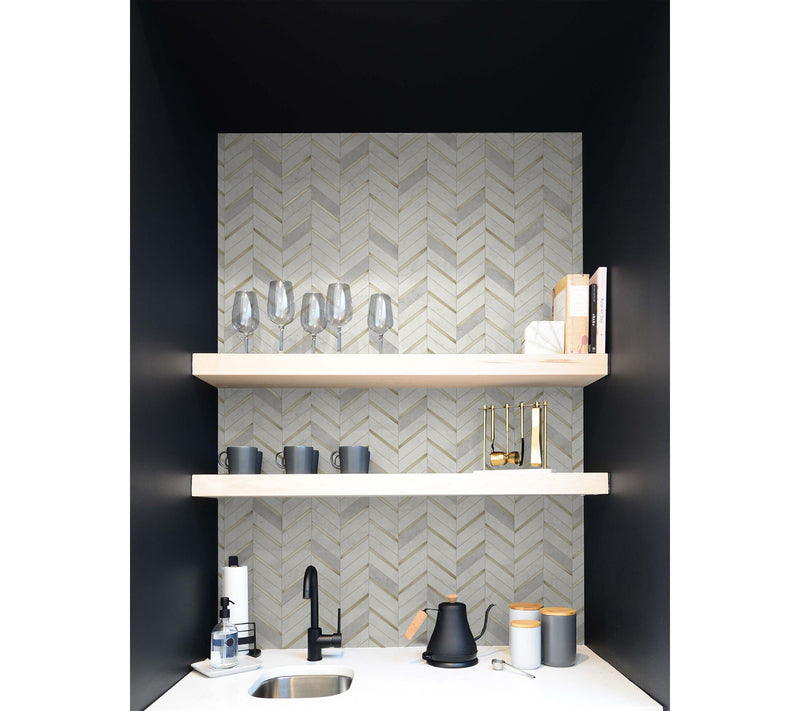 NextWall Chevron Marble Tile Peel and Stick Wallpaper Roll — View 8