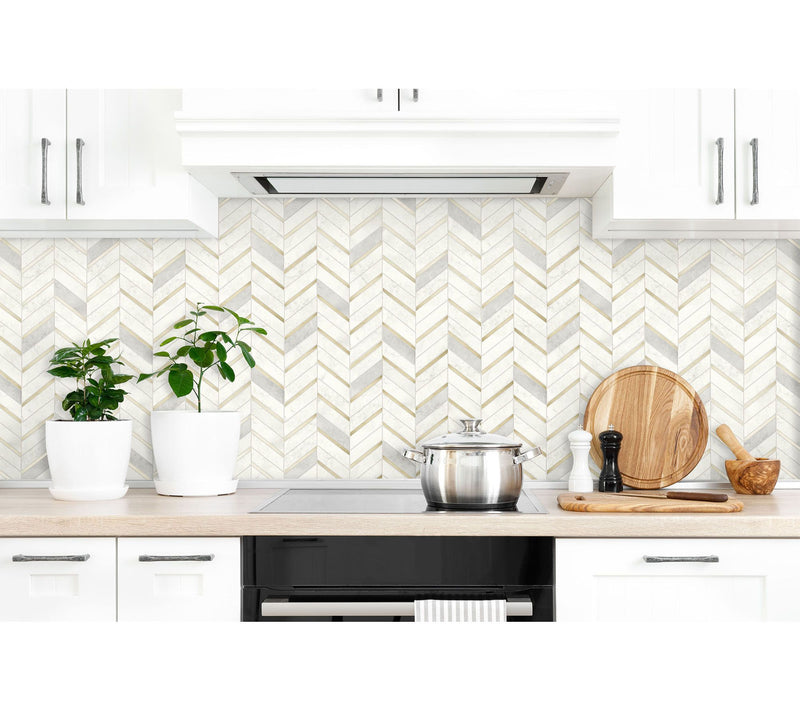 NextWall Chevron Marble Tile Peel and Stick Wallpaper Roll — View 6
