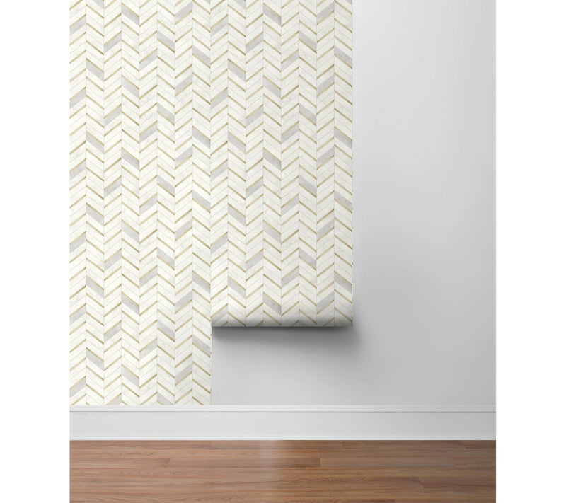 NextWall Chevron Marble Tile Peel and Stick Wallpaper Roll — View 9