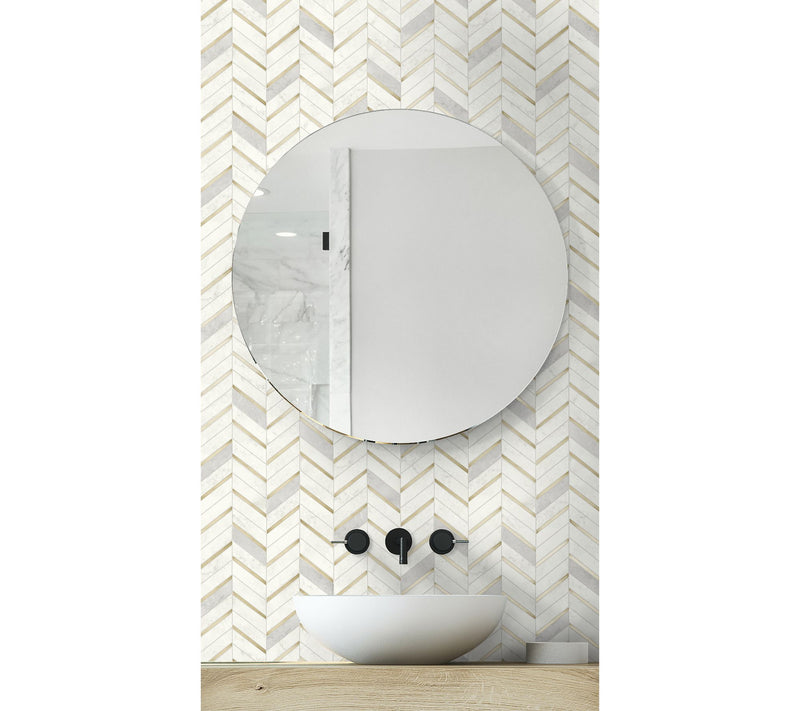 NextWall Chevron Marble Tile Peel and Stick Wallpaper Roll — View 7