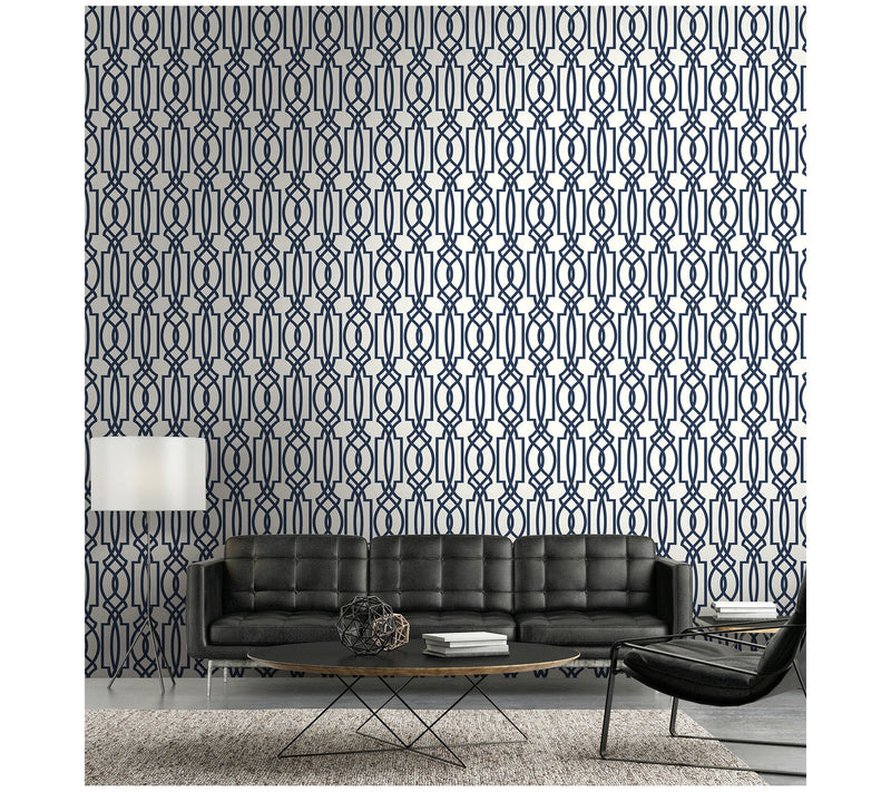 NextWall Navy Deco Lattice Peel and Stick Wallpaper Roll — View 8