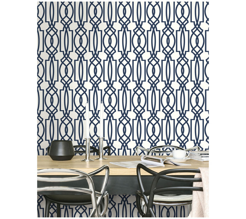NextWall Navy Deco Lattice Peel and Stick Wallpaper Roll — View 6