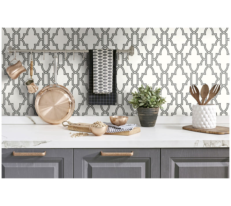 NextWall Black Tile Trellis Peel and Stick Wallpaper Roll — View 6