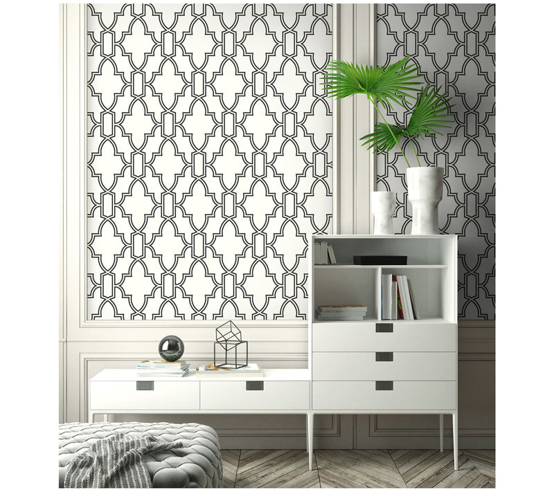 NextWall Black Tile Trellis Peel and Stick Wallpaper Roll — View 8