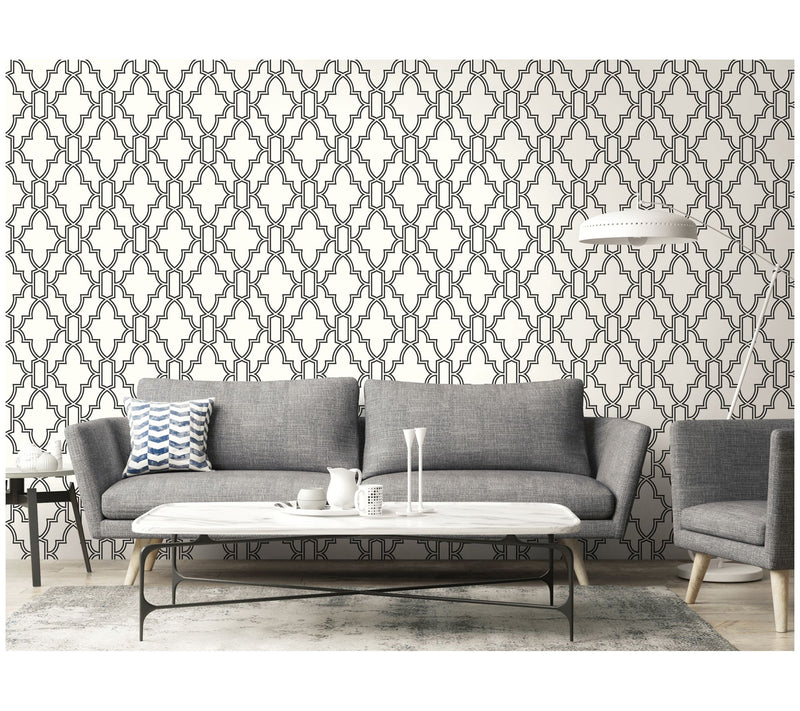 NextWall Black Tile Trellis Peel and Stick Wallpaper Roll — View 7