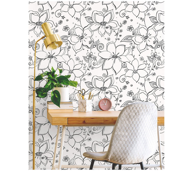 NextWall Linework Floral Peel and Stick Wallpaper Roll — View 6