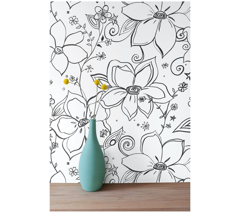NextWall Linework Floral Peel and Stick Wallpaper Roll — View 8