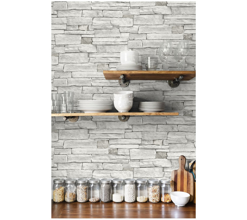NextWall Faux Stacked Stone Peel and Stick Wallpaper Roll — View 3