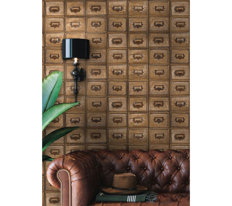 NextWall Library Card Catalog Peel and Stick Wallpaper Roll — View 3