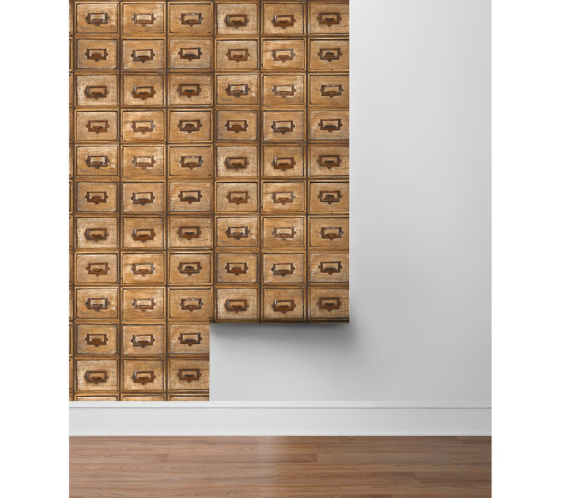 NextWall Library Card Catalog Peel and Stick Wallpaper Roll — View 5