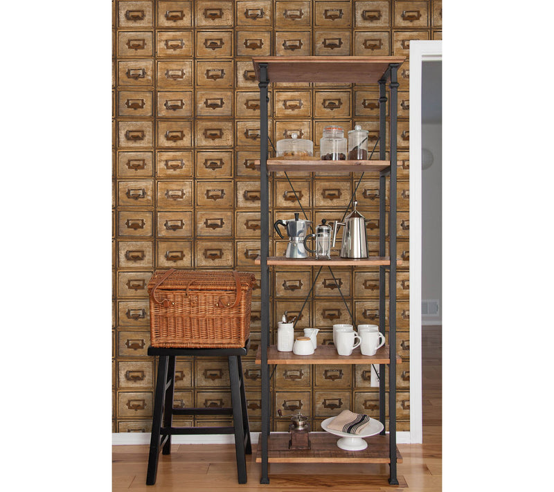 NextWall Library Card Catalog Peel and Stick Wallpaper Roll — View 4