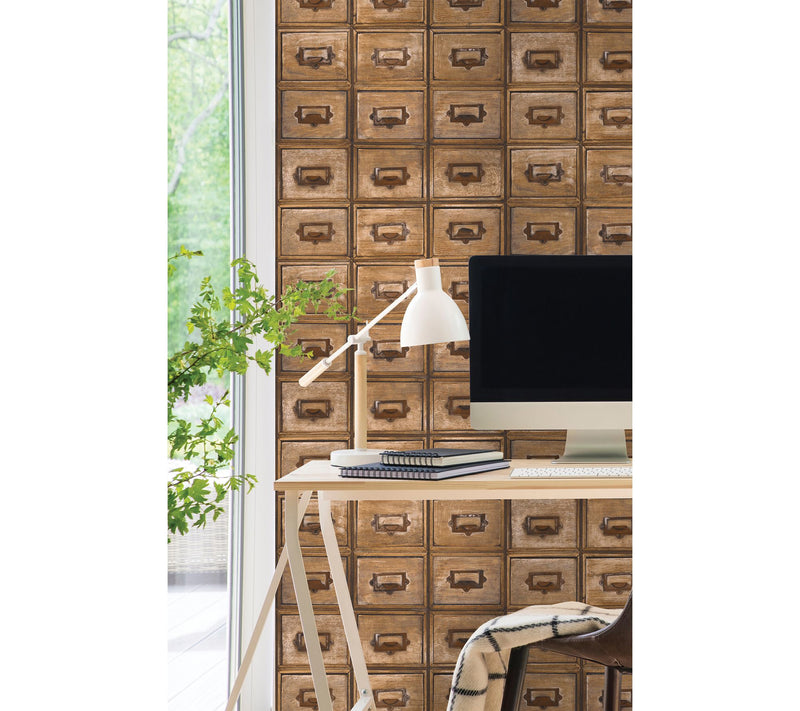 NextWall Library Card Catalog Peel and Stick Wallpaper Roll — View 2
