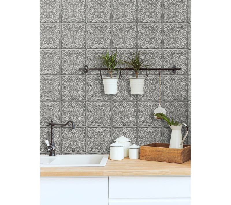 NextWall Faux Embossed Tile Peel and Stick Wallpaper Roll — View 3