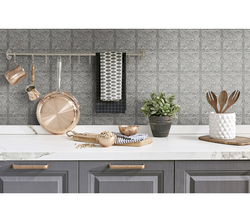 NextWall Faux Embossed Tile Peel and Stick Wallpaper Roll — View 2