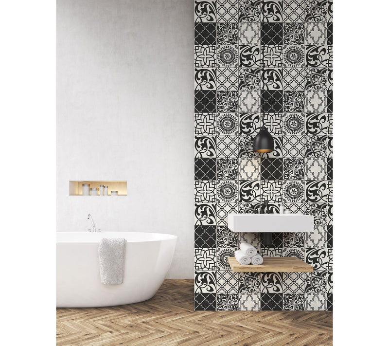 NextWall Black Graphic Tile Peel and Stick Wallpaper Roll — View 5
