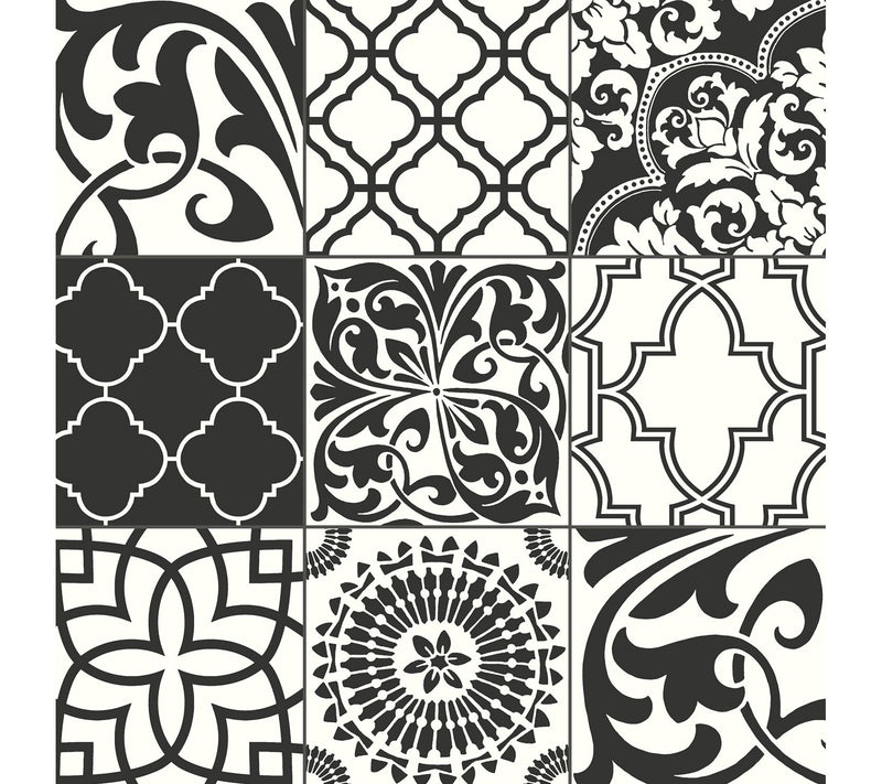 NextWall Black Graphic Tile Peel and Stick Wallpaper Roll — Main view