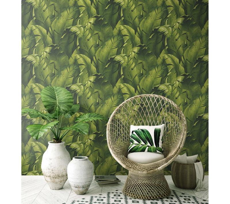 NextWall Tropical Banana Leaves Peel and StickWallpaper Roll — View 2