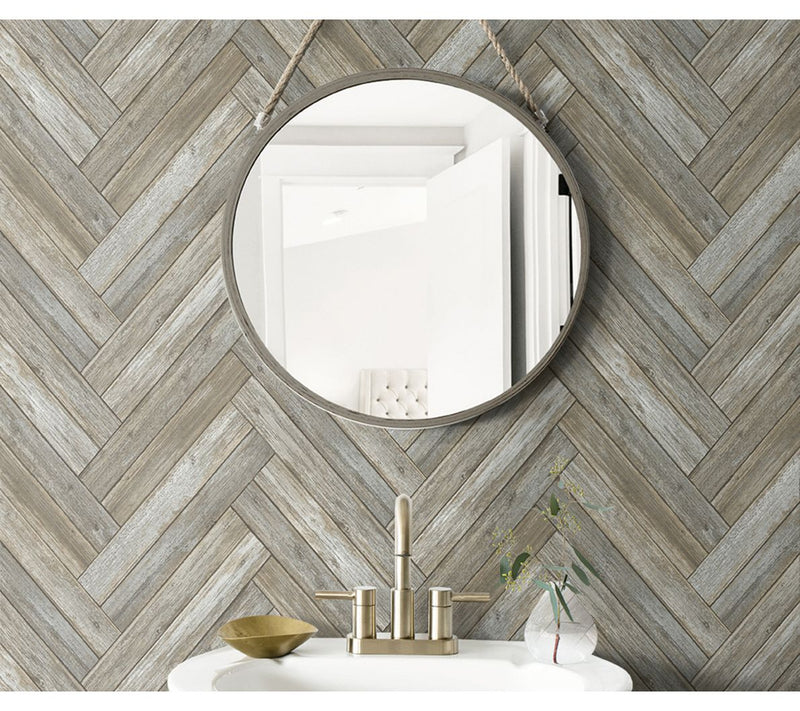 NextWall Chevron Wood Peel and Stick WallpaperRoll — View 3