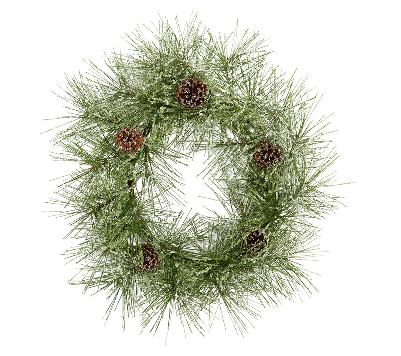 Nearly Natural 24" Iced Pine Wreath w/Pine Cones — Main view