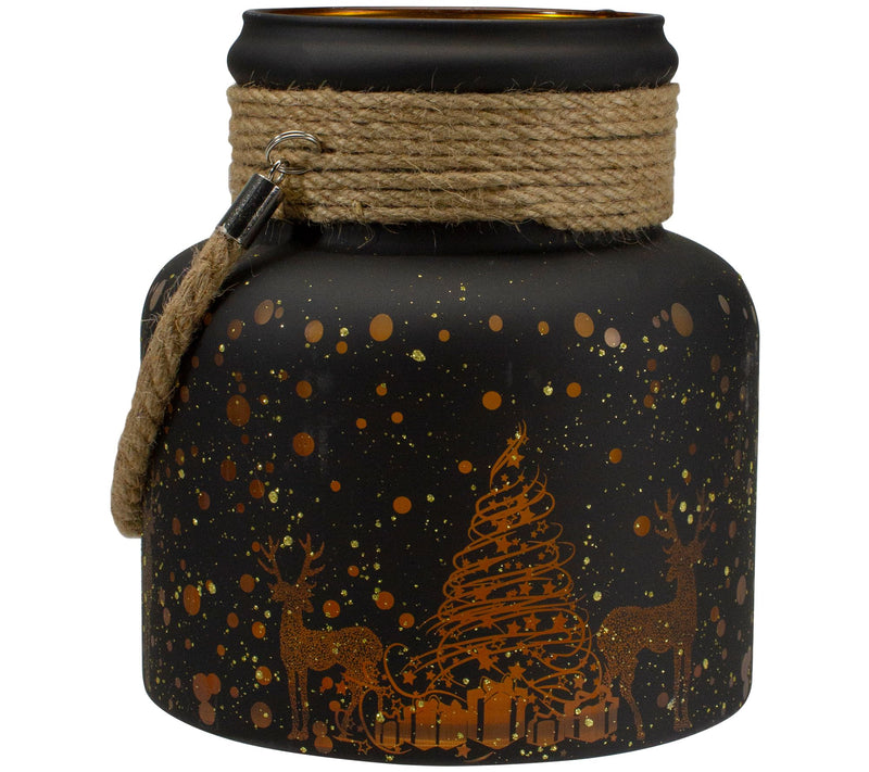 Northlight 8" Gold Deer & Pine Trees Glass Candle Lantern — View 3