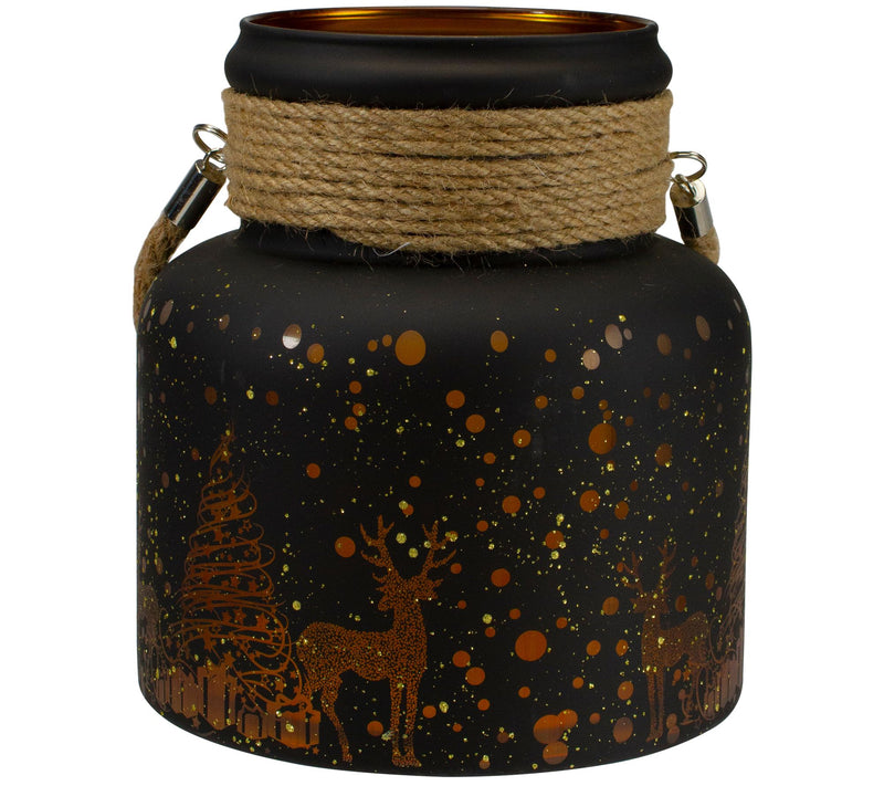Northlight 8" Gold Deer & Pine Trees Glass Candle Lantern — View 4