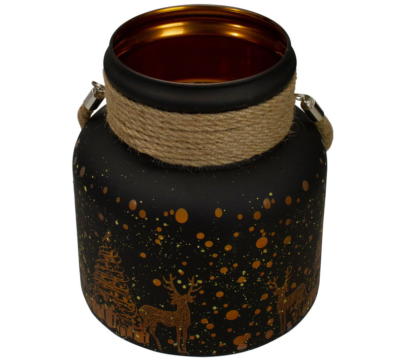Northlight 8" Gold Deer & Pine Trees Glass Candle Lantern — View 5