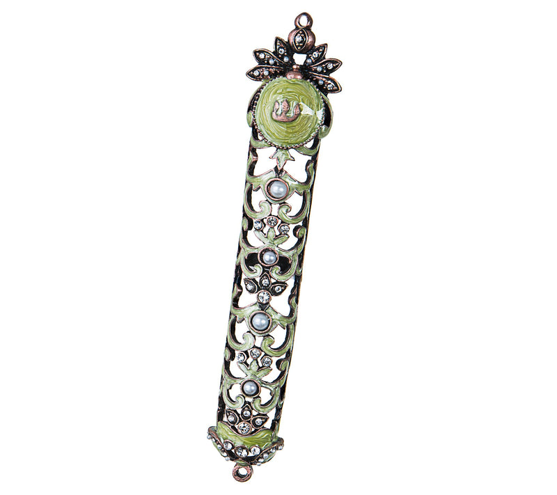 Copa Judaica Mezuzah Case Sage Enamel with Ston es — Main view