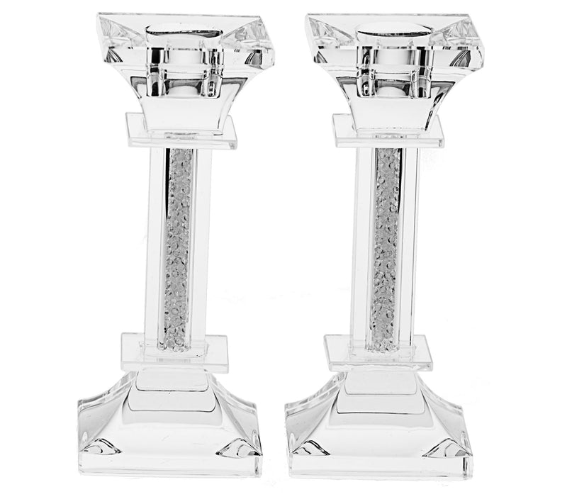 Copa Judaica Crystal Candlesticks with Silver C rushed Stones — Main view
