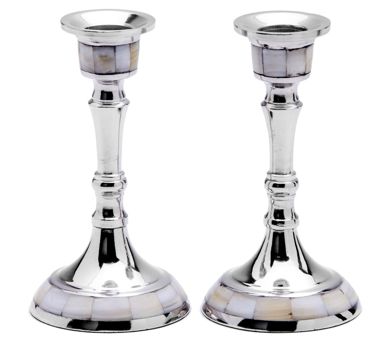 Copa Judaica Stainless-Steel Candlesticks w/Mother-of-Pearl — Main view