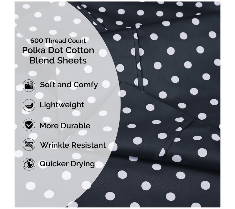 Superior Polka Dot 600-Thread Count Cotton Blend Sheet, King — View 22